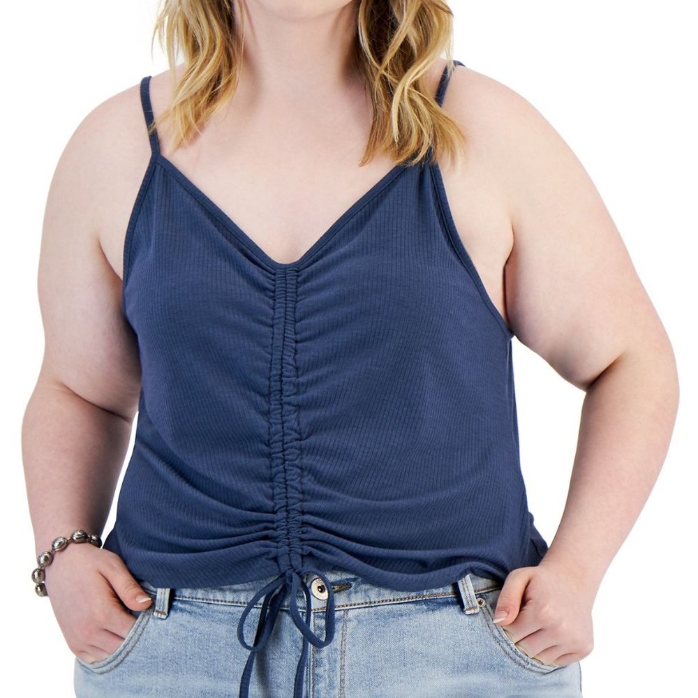 Love, Fire Women's Trendy Plus Size Drawstring Ruched Tank Blue 2X B4HP